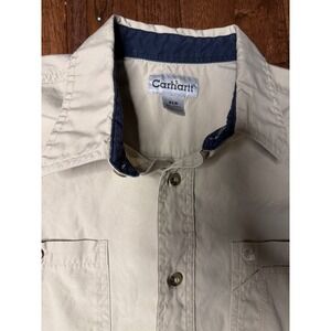 Carhartt Mens XL Regular Tan Khaki Long Sleeve Cotton Canvas Button Down Shirt